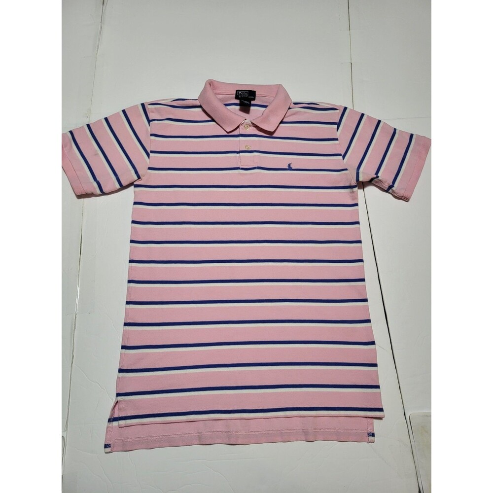 (#18) Polo By Ralph Lauren Short Sleeve  Size XL (20) Youth Striped Blue Pink